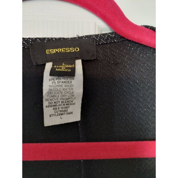 Espresso Womens Sparkly Dolman Sleeve Top L Polyester/Spandex Black & Silver - Picture 2 of 3